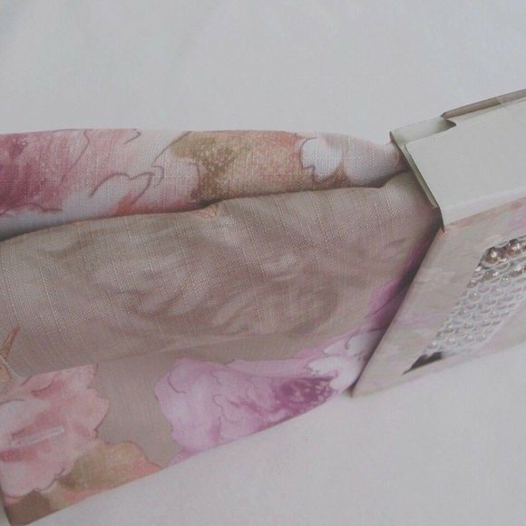 NEW Floral Shower Curtain Set with Roller Ball Beaded Rings Beige Floral Cottage - Picture 6 of 6